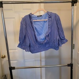 Light blue V neck crop top